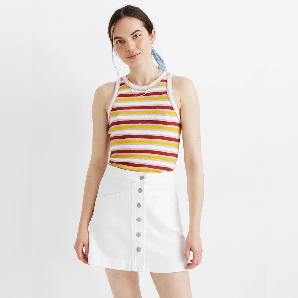 Madewell Stretch Denim A-Line Mini Skirt‎ in Tile White: Button-Front Edi…